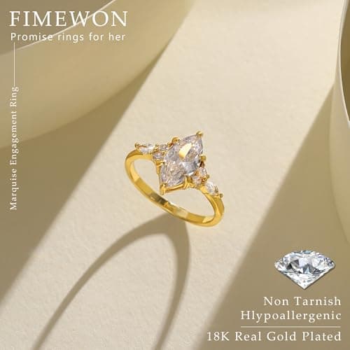 Fimewon 14K Gold Plated Rings for Women Dainty Marquise Ring Birthday Gifts for Mom Size 11 - Thumbnail 4