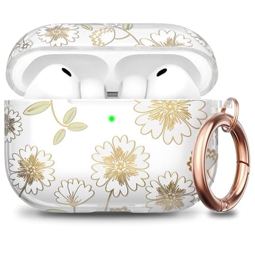 Delidigi Hot Foil Floral Design Case Compatible with AirPods Pro 3 Case with Keychain, Translucent TPU Protective Cover for Apple AirPods Pro 3nd Generation 2025, Two-Piece Snap-Fit - Image 1