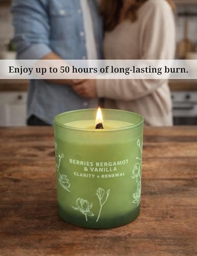 Berries Bergamot Vanilla Candle | 10.6oz Wood Wick Soy Scented Candle for Home | Aromatherapy Stress Relief Candle | Clean Burning, Long Lasting Candles | Self Care Gift for Women & Men - Thumbnail 3