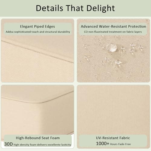 COZYVIDA Outdoor Deep Seat Cushion Set of 2, 24"x24"x5.5" Seat & 25"x22.5" Back, C0 Water-Resistant Breathable Polyester, UV-Resistant 1000+ Hrs, 30D Foam with Recycled Fiber Fill,Boho Paisley,Beige - Thumbnail 4