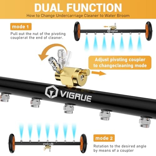 VIGRUE 2-in-1 Undercarriage Pressure Washer Attachment,24 Inch Pressure Washer Water Broom with 7 Nozzles, Under Car Washer Cleaner with 3 Pieces Extension Wand,4000 PSI,Orange - Thumbnail 3