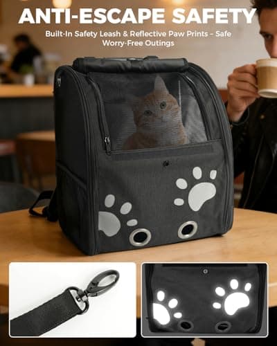 MOYSOON Cat Carrier Backpacks for Kitty Small Dog up to 15 lbs, Lightweight and Foldable Dog Backpack Carrier with Breathable mesh for Travel, Walking, Hiking, Camping and Vet (Black) - Thumbnail 5