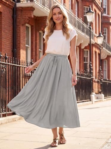 HiMONE Women's Satin Maxi Skirts High Waisted A Line Long Skirts Elegant Office Skirts Beach 2026 Gray XL - Thumbnail 6