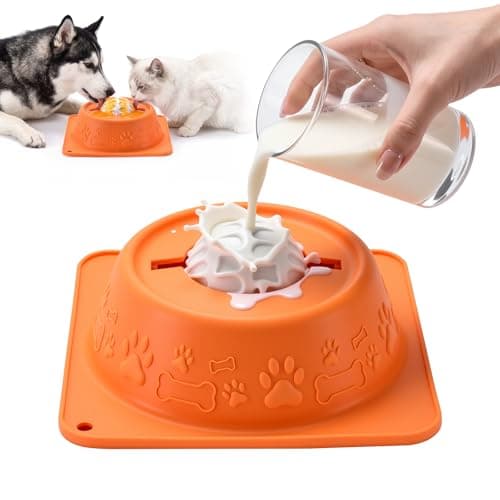 Patzoober Slow Feeder Dog Bowls, Anti-Slip Dog Lick Bowl with Interactive Rolling Ball, Anxiety Relief Liquid Treat Feeder, Bone Broth Yogurt Licking Toy for Small Medium Large Dogs and Cats (Orange)