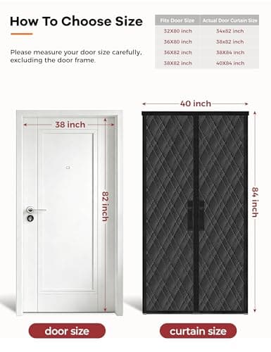 AEOCOO Insulated Door Curtains, Fit Size up to 38 x 82 Inches for Doorways/Front/Back/Basement, Magnetic Thermal Door Cover for Winter, Oxford Filled with Thick Cotton to Keep Warm, Black, Diamond - Thumbnail 2