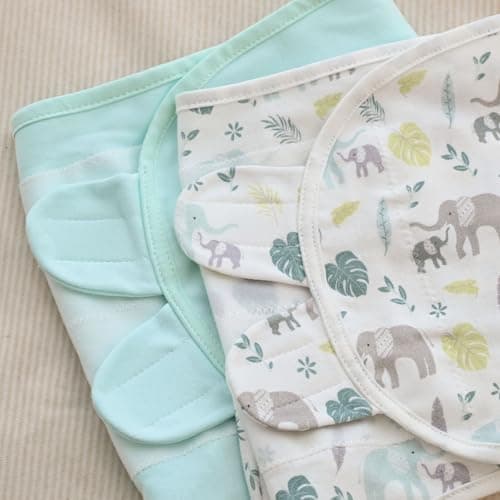 CIVARUA KIDS Baby Swaddles for Newborn Organic Cotton,Soft & Snug Newborn Velcro Swaddle 0-3 Months Sleep Sack Helps Calm Startle Reflex, 2-Pack Wrap Nursery Swaddling Blankets Sage Elephant - Thumbnail 5