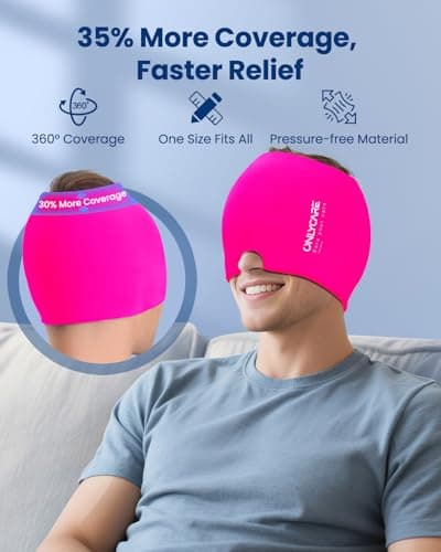 Migraine Relief Cap, ONLYCARE Headache Relief Cap, Soothing Migraine Mask, Odorless Gel Ice Head Wrap, Hot & Cold Therapy, Reusable Ice Pack for Tension and Stress (ROS Red) - Thumbnail 4