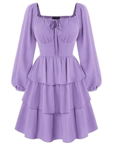 Scarlet Darkness Renaissance Dress for Women Square Neck Long Sleeve Fall Dresses Corset Pirate Costumes with Pockets Purple L - Image 1