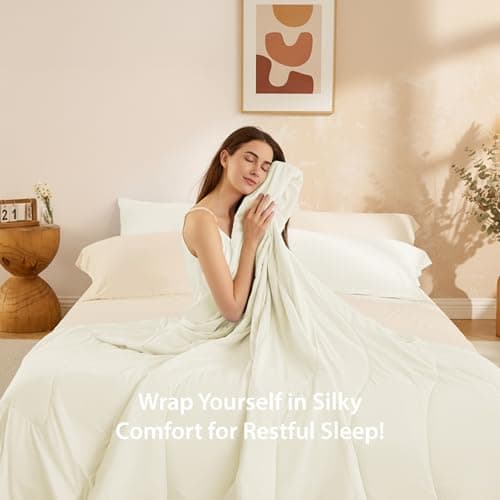 Cooling Comforter King Size, Cooling Blankets for Hot Sleepers, Lightweight Comforter for Summer, Soft Q-Max>0.4 Breathable Cold Blanket for Sleeping, 108x90, Ivory - Thumbnail 3