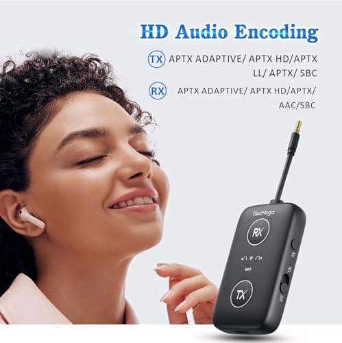 2025 Upgraded Airplane Bluetooth 5.4 Transmitter with Qualcomm Chipset, ElecMoga Airplane Travel Essentials Supports 2 AirPods or Headphones, 2-in-1 AUX Wireless Receiver for Gym, TV, Car, Audio - Thumbnail 5