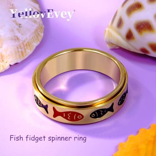Fidget Spinner Ring for Adults - Swim Against the Current Fish Anxiety Rings for Women, Motivational Fidgets Jewelry for Stress Relief, Stainless Steel Spinning Rings with Inspirational Design Gold Size 6 Ring - Thumbnail 6