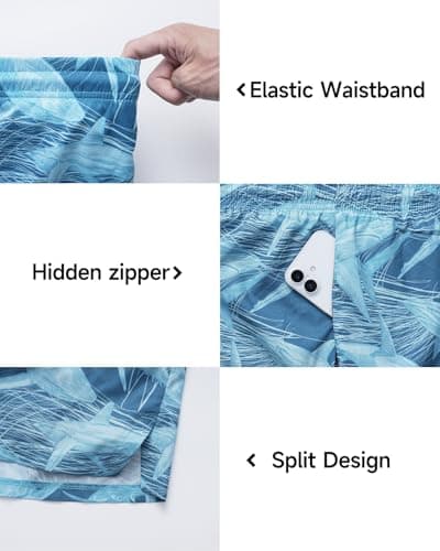 Y YERFONE Mens Swim Trunks with Compression Liner Men Bathing Suit 5 inch Board Shorts Zipper Pockets Drawstring 2 in 1 Quick Dry Stretch Lined Funny Beach Swimming Pool Surf Blue Shark - Thumbnail 6