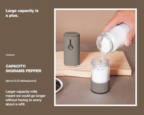 Stainless Steel Rechargeable Electric Salt and Pepper Grinder Set, USB Charging with Dust Cover, 6 Adjustable Grinding Modes + LED Light 2pack，Brown - Thumbnail 3