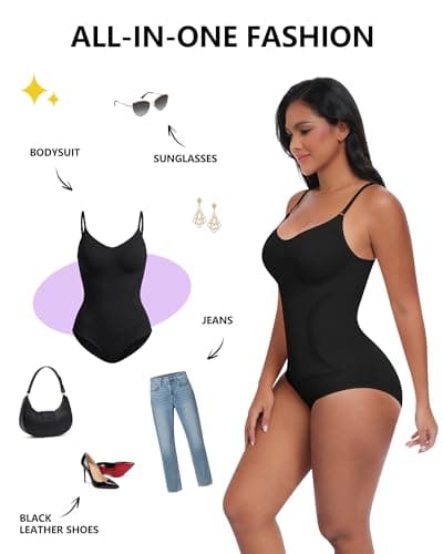 Xcutting Women's Shapewear Bodysuit Tummy Control Seamless Body Shaper Smooths & Lifts Waist Shaping Comfortable Everyday Wear Jumpsuit (Black Brief, Medium) - Thumbnail 3