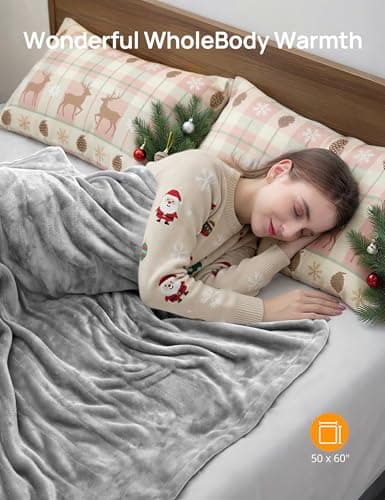 Electric Heated Blanket, Heated Throw Blanket 60" x 50" Soft Flannel Fast Heating Blanket with 10 Heating Levels 1-12 Hours Timer Auto-Off Protection Gifts for Women Men - Thumbnail 2
