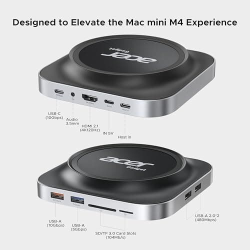 Acer Gadget Mac Mini M4 Dock, 8TB M.2 NVMe/SATA SSD Enclosure & Stand, 4K@144Hz HDMI, 10Gbps USB-C & USB-A Hub, SD/TF Card Reader, 3.5mm Audio, Aluminum Docking Station for Mac Mini M4 & M4 Pro, Black - Thumbnail 3
