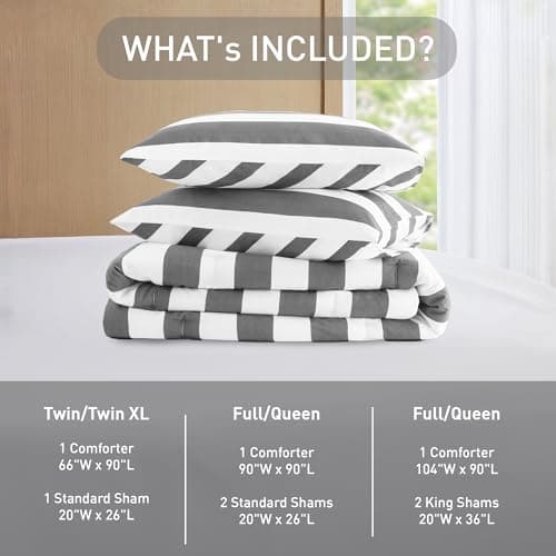 Regency Heights Reversible Striped Twin Comforter Set, Soft Microfiber Bedding Set with Double-Sided Stripes Design, Warm & Cozy for All-Seasons, 2-Piece Comforter and Sham Set Twin Size, Charcoal - Thumbnail 5