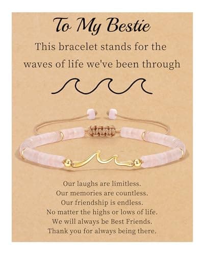 Sistble Bestie Gifts for Women, Christmas Gifts for Friend Bestie Stocking Stuffers for Teens Wave Bracelet for Women Pink Crystal Beaded Bracelet Birthday Gift Jewelry - Image 1