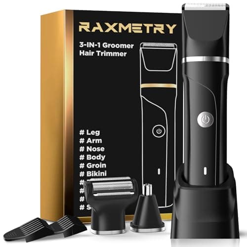 RAXMETRY Beard Trimmer for Men,Manscape 3-in-1 Electric Razor Groin Groomer,IPX7 Waterproof Wet/Dry,Versatile Body Hair Trimmer for Ball/Beard/Nose,USB Rechargeable & Nose/Shaves Head,Silver - Image 1