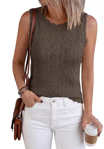 BTFBM Crochet Tank Tops for Women Hollow Out Sleeveless Loose Sweater Vest Top Summer Spring 2026 Beach Vacation Clothes(Brown, Large) - Thumbnail 4