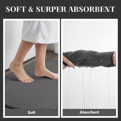 MontVoo Quick Dry Bath Mat 24"x35", Super Absorbent Bathroom Rug, 3D Honeycomb Mesh Base Non Slip Bath Mats for Bathroom, Dryer-Friendly & Washable Durable Bath Rug for Shower, Sink, Darkgrey - Thumbnail 4