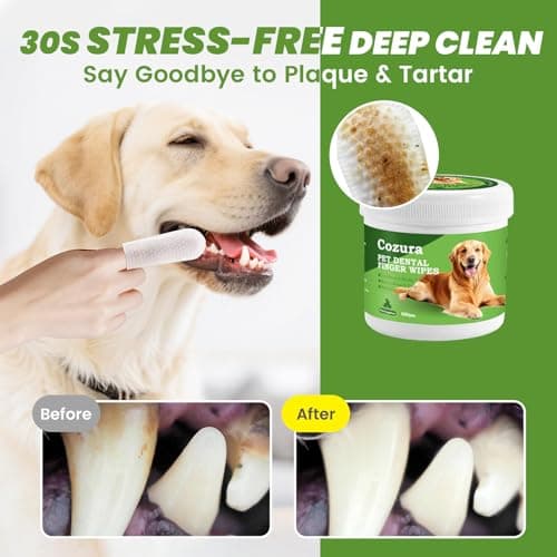 Cozura Dog Dental Wipes for Teeth Cleaning - Removes Plaque & Tartar, Effective Toothbrush & Toothpaste Alternative Kit Finger Pet Dental Care Pads, Fresh Breath for Dogs & Cats - 60ct, Unscented - Thumbnail 3