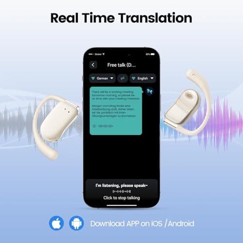 AI Translation Earbuds Real Time 164 Languages 80H Playtime Translator Ear Buds Audifonos Traductores Inglés Español Wireless Translating Earbuds Bluetooth Headphones for Travel Meeting Learning Beige - Thumbnail 3