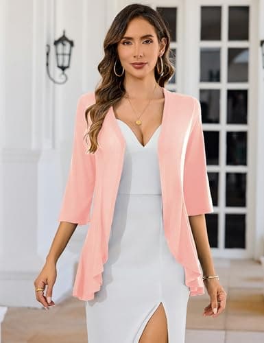 Totatuit Women's Summer Lightweight Cardigan 3/4 Sleeve Open Front Pink Cardigans Sweaters Loose Light Jackets - Thumbnail 3