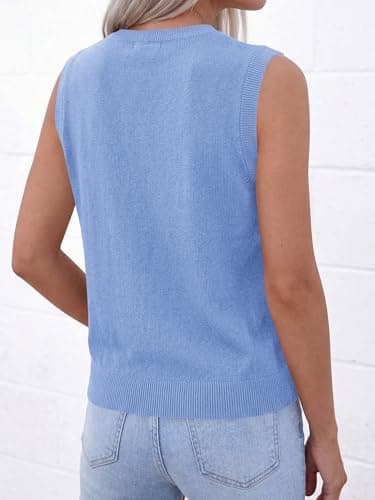 BTFBM Sweater Vest Women Casual Crewneck Loose Button Down Knit Sleeveless Cardigan 2026 Spring Clothes Summer Vest Tops(Light Blue, Medium) - Thumbnail 3