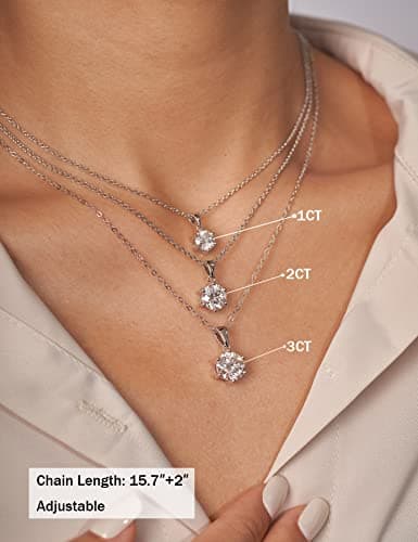 IMOLOVE Moissanite Solitaire Pendant Necklaces for Women Sterling Silver with 18K White Gold Plated 2 Carat D Color VVS1 Clarity Mossanite Jewelry for Women - Thumbnail 5