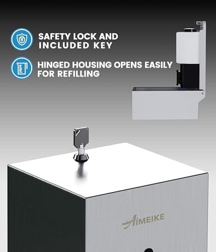 AIMEIKE Automatic Touchless Wall Mounted Soap Dispenser 800 ml / 27 oz Stainless Steel Commercial Dispenser for Bathroom, Office & Public Restrooms - Thumbnail 4