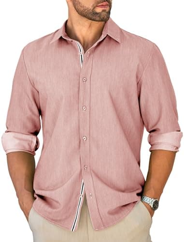 MAPICK Mens Untucked Dress Shirt Stretch Wrinkle Free Button Down Shirt Long Sleeve Business Casual Lightweight Denim Texture - Image 1