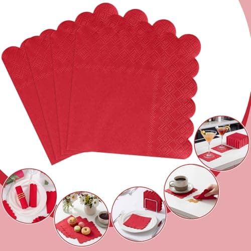 NatNarr 120 Pcs Cocktail Napkins Red Paper Napkins Red Dessert Beverage Napkin Scalloped Party Napkin for Birthday, Mothers Day, Graduation, 5 x 5 Inch - Thumbnail 6