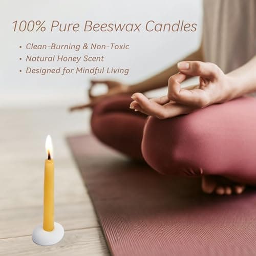 20 Minute 100% Pure Beeswax Candles, Mini Mindful Meditation Taper Candles, Smokeless & Dripless with Holder for Yoga, Prayer, Relaxation (Yellow,120 Pack) - Thumbnail 5