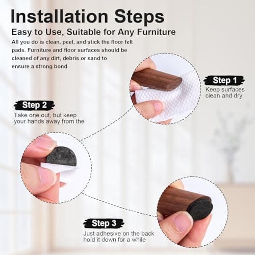 Felt Furniture Pads 114 PCS, 7 Sizes, Felt Pads for Chair Legs, Suitable for Round and Square Chair Legs, to Prevent Scratches, Reduce Noise and Protect The Floor (Black) - Thumbnail 6