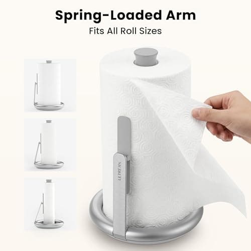 Ultrean Paper Towel Holder Countertop, Freestanding Paper Towel Dispenser with Spring-Loaded Arm for One-Handed Tear, Weighted Non-Slip Base, Stainless Steel for Kitchen - Thumbnail 3