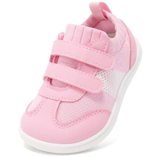 STQ KIDS Toddler Wide Toe Box Shoes Toddler Girls Barefoot Shoe Sneakers Kids Tennis Non Slip Breathable Comfortable First Walking Daily Wear School Activities Outdoor Water Pink Infant Size 4 - Image 1