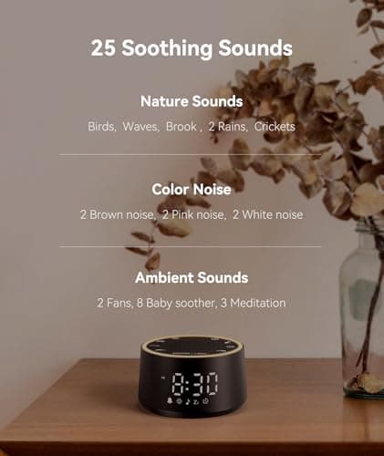 Dreamegg Sound Machine for Sleep - D1 Nova White Noise Sound Machine for Baby Adult with Alarm Clock, Soothing Sounds, Dimmable, White Noise Alarm Clocks for Bedrooms Heavy Sleepers Travel, Black - Thumbnail 3