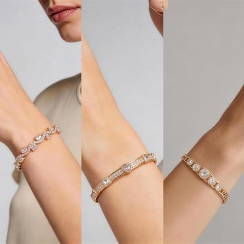 3 Pack 18K Gold Plated Bangles Bracelet Set for Women, Dainty Vintage Trendy Fashion Jewelry, Ideal Gift for Birthday Christmas Valentine's Day Mother's Day for Girlfriend Wife Mom Sister - Thumbnail 4