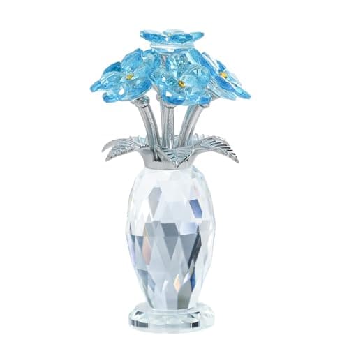 MysticGlitz Crystal Forget-Me-Not Flowers Figurine, Blue Glass Flower Bouquet with Silver-Plated Stem & Faceted Crystal Vase, 5.7" Tall Crystal Collectible, Home Decor - Image 1