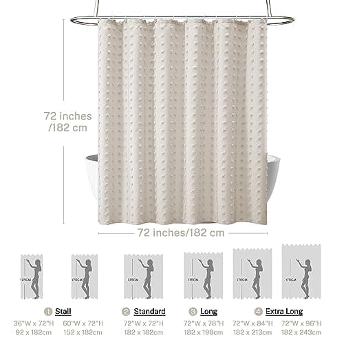 Siiluminisoy Boho Farmhouse Beige Shower Curtain, 72 x 72 Tufted Pleat Floral Puffs Textured Modern Farmhouse Minimalist Shower Curtain Set with Hooks for Bathroom - Thumbnail 5
