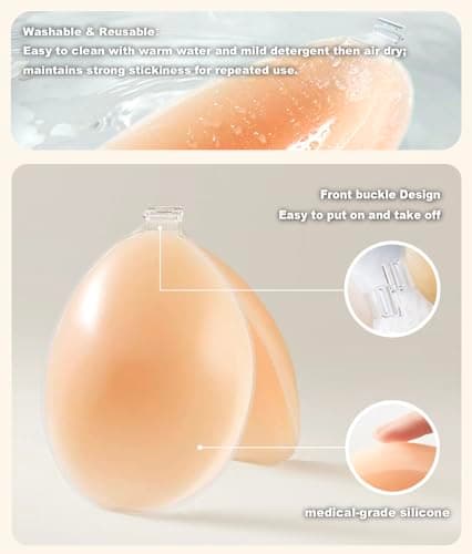 MITALOO Sticky Bra Push up Silicone Adhesive Bra Invisible Reusable Viscous Strapless Backless for Dress Women Nude - Thumbnail 3
