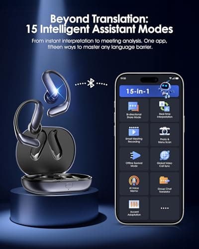 JIJ AI Translation Earbuds: 170 Languages & 0.45s Instant Real-Time Translator, Smart AI Headphones with Meeting Notes & Transcription, Bluetooth 6.0 & ENC, Audífonos Traductores - Thumbnail 6