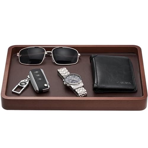 ProCase Wooden Valet Tray for Men, Wood Catch-All EDC Organizer, Nightstand, Entryway Bedside Dump Holder, for Wallets, Keys, Watches, Phones, Loose Change, Trinkets -DarkBrown - Image 1