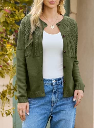 Dokotoo Cardigan Sweaters for Women Lightweight 2026 Fall Outfits Fashion Trendy Women's Open Front Business Casual Crewneck Crochet Knit Womens Cardigans Winter Sweaters Mist Green - Thumbnail 2