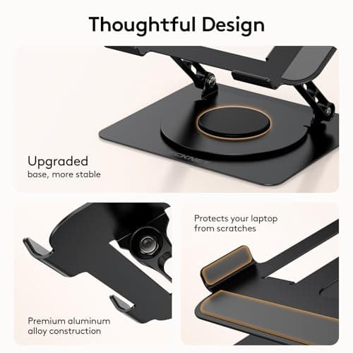 TECKNET Laptop Stand for Desk, 360 Rotating Base, Ergonomic Foldable Computer Stand for Laptop Riser Height Adjustable, Compatible with MacBook Pro, All Laptops 10-17" - Black - Thumbnail 6