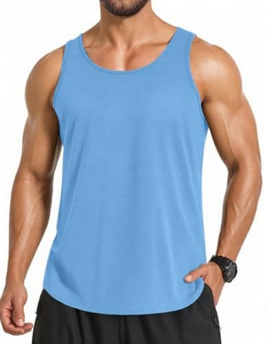 COOFANDY Men's Sleeveless Shirts Blue Tank Tops Summer Moisture Wicking Odor Protection Muscle Shirts for Swim Beach - Image 1