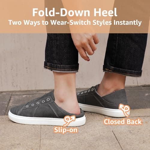 STQ Womens Slip On Shoes Arch Support Casual Canvas Shoes Tennis Sneakers Dark Grey US 6 - Thumbnail 4