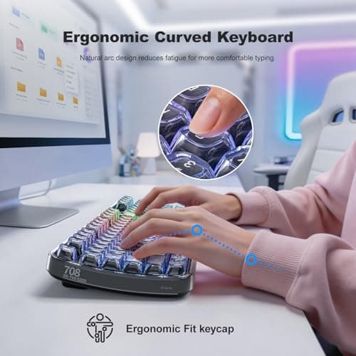 MOFII Upgraded Wireless Ergonomic Keyboard, BT/2.4Ghz Tri-Mode with Natural Curve, RGB Backlit, Rechargeable Battery, Full-Size for Computer/Laptop/Mac/MacBook, Pearl Black - Thumbnail 4