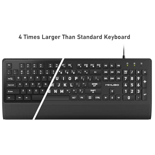 Large Print Computer Keyboard - High Visibility Big Letter Keyboard for Seniors and Visually Impaired,Low Vision Individuals Easy to See,Laser Etched Keys (Non-Fade) Full Size Keyboard for PC,Windows - Thumbnail 2